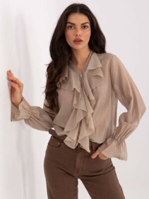 Lengvo audinio marškiniai dekoruoti raukiniais "SILLA" smėlio