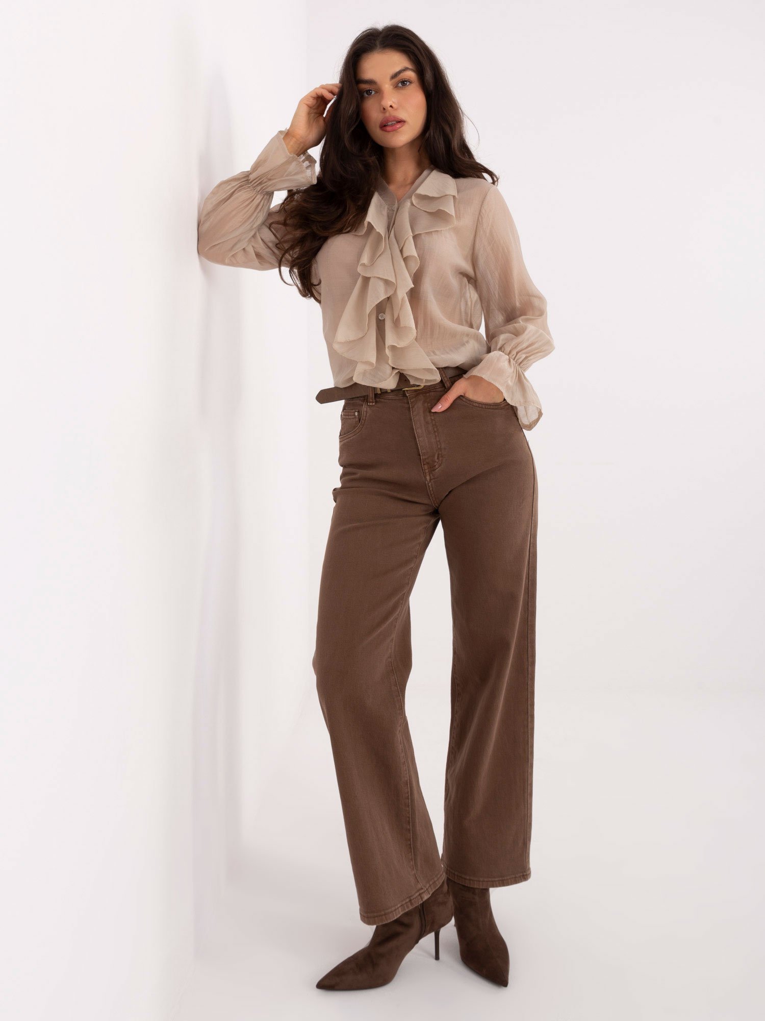 Lengvo audinio marškiniai dekoruoti raukiniais "SILLA" smėlio - Image 2