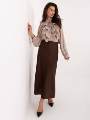 Marškiniai su plisuotais raukiniais ir dekoratyviu kaklo raišteliu "EVELYN" smėlio