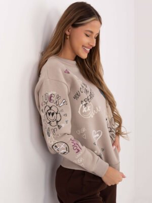 Džemperis stilingam laisvalaikiui "SMILE & LUCKY DAY" smėlio