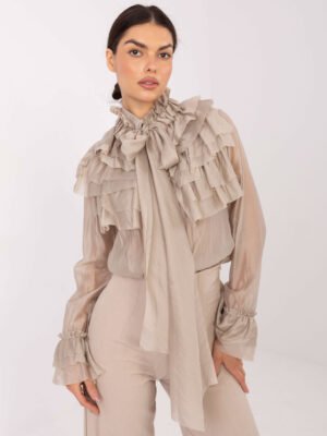 Alternative view of Švelniai permatomi marškiniai su raukiniais ir kaspinu "DIANA" smėlio