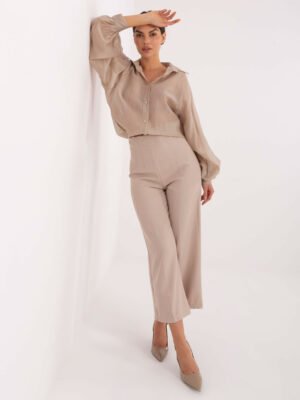 Lengvo audinio marškiniai su klasikine apykakle ir pūstomis rankovėmis "DEBRA" smėlio