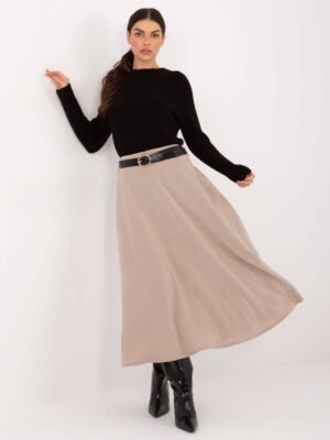 Minkšto audinio platėjantis maxi sijonas su diržu "SANDY" smėlio
