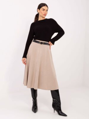 Minkšto audinio platėjantis midi sijonas su diržu "GIZELL" smėlio