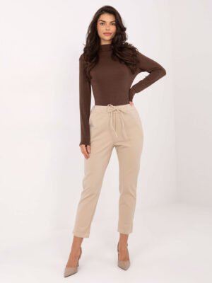 Tiesaus silueto kelnės su raišteliu "KYOTO" smėlio