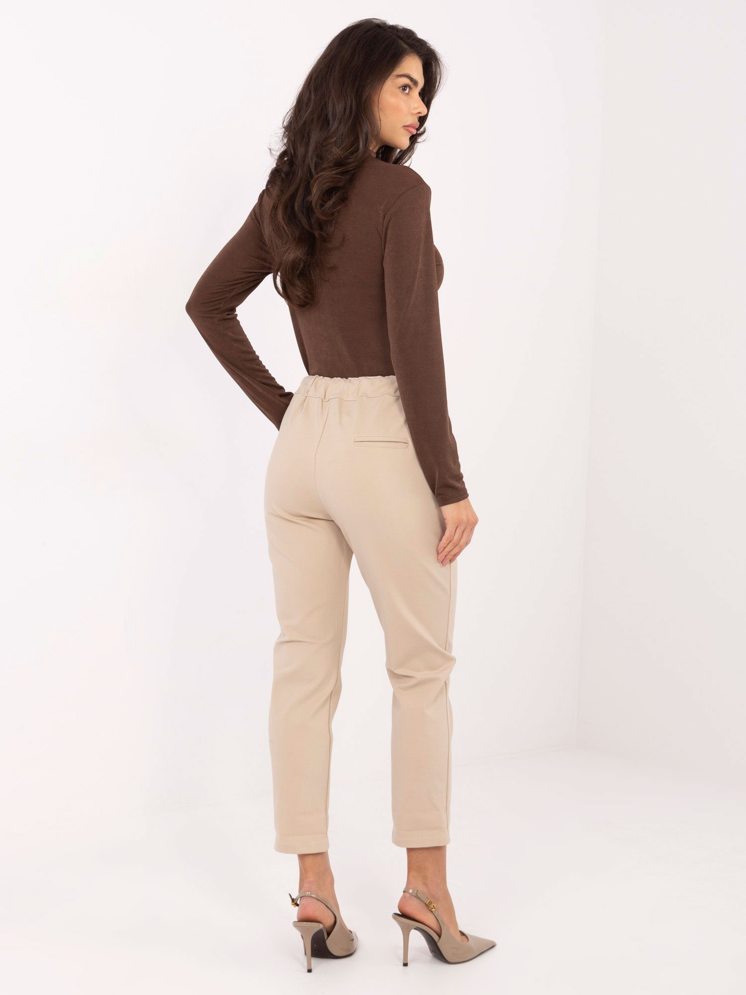 Tiesaus silueto kelnės su raišteliu "KYOTO" smėlio - Image 3