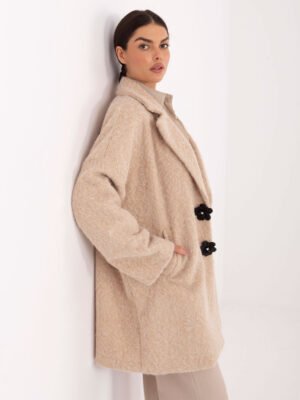 Alternative view of Tekstūrinio audinio paltas puoštas gėlių formos sagomis "CELESTA" smėlio