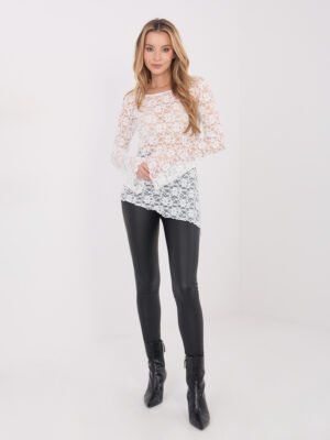 Permatoma nėrinių palaidinė su platėjančiomis rankovėmis "SARITA" balta