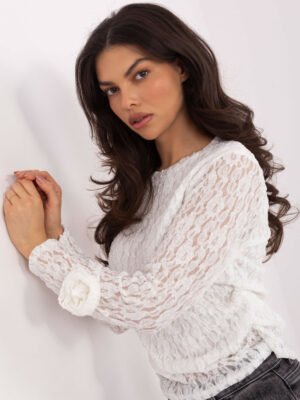 Alternative view of Puošni nėrinių palaidinė su dekoratyviomis gėlėmis ant rankogalių "ANDREA" balta