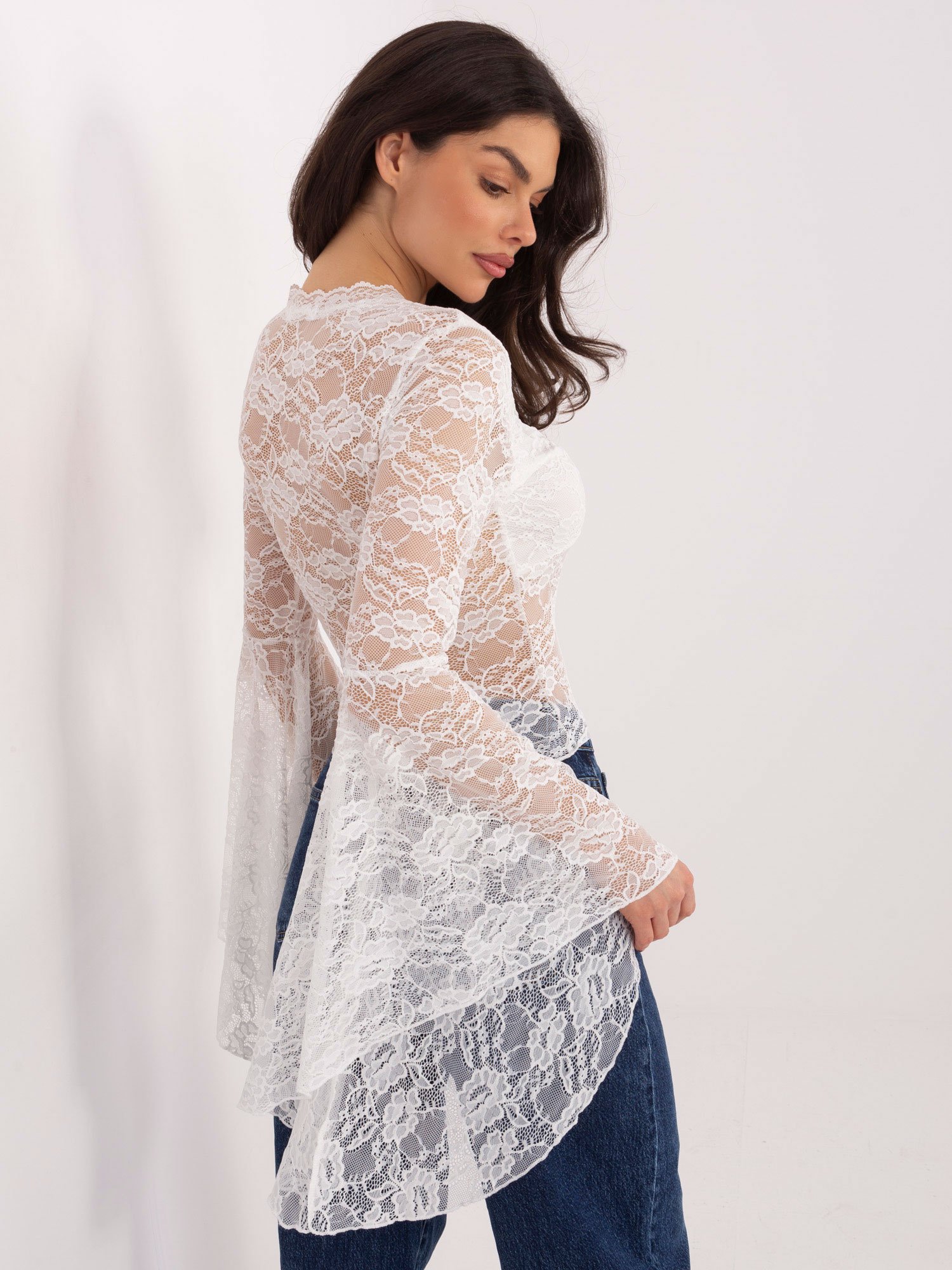 Nėrinių palaidinė su platėjančiomis rankovėmis "URSINA" balta - Image 4