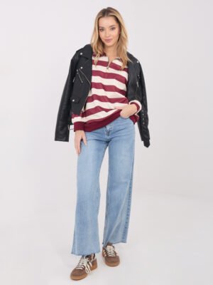 Alternative view of Oversize džemperis plačiomis juostomis su trumpu užtrauktuku "REMI" bordo