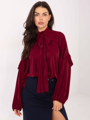 Alternative view of Marškiniai su kaspinu ir pūstomis rankovėmis "CHERYL" bordo