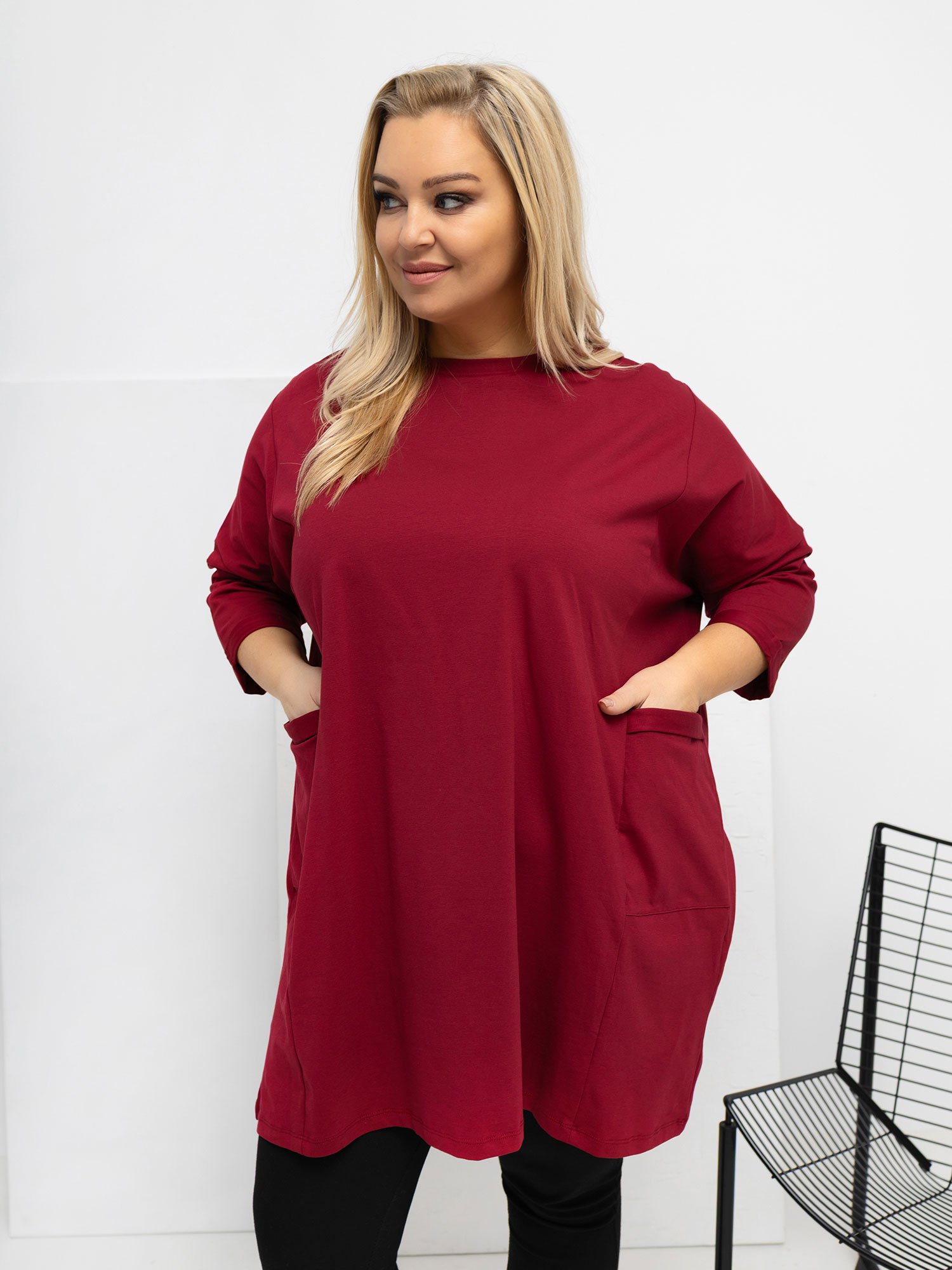 Plus size ilga palaidinė-tunika su kišenėmis "KATRINA" bordo - Image 3
