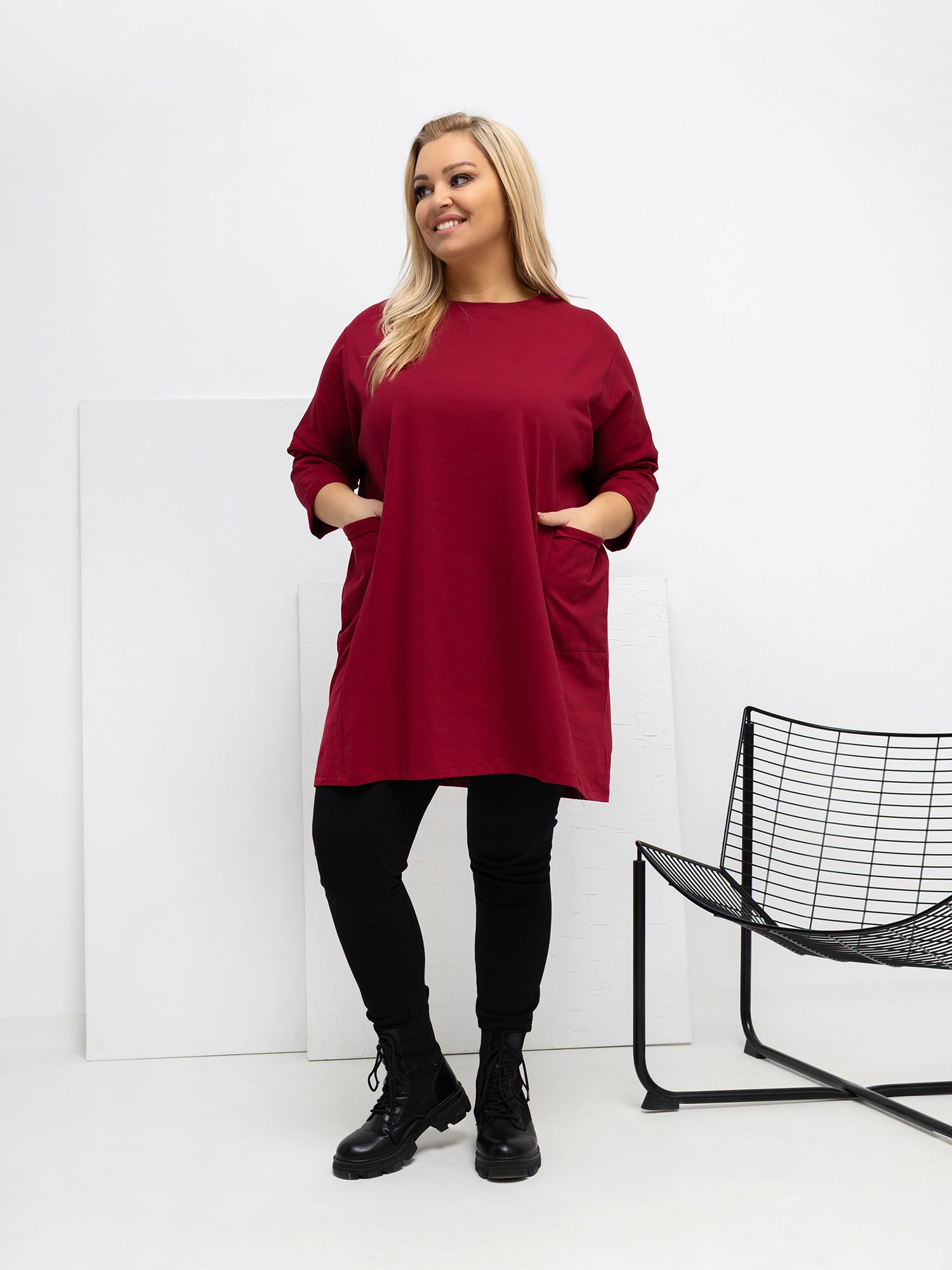 Plus size ilga palaidinė-tunika su kišenėmis "KATRINA" bordo