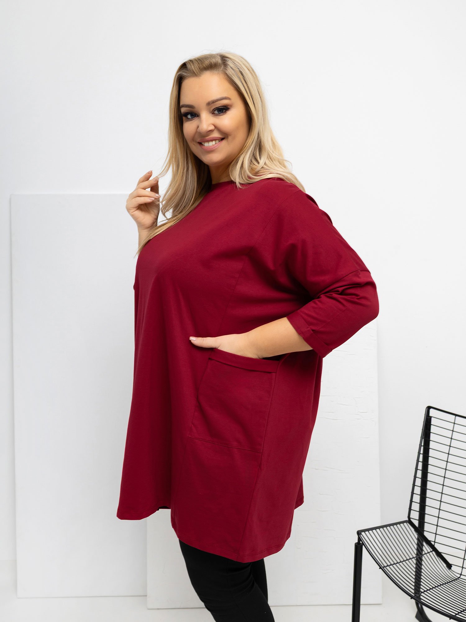 Plus size ilga palaidinė-tunika su kišenėmis "KATRINA" bordo - Image 2