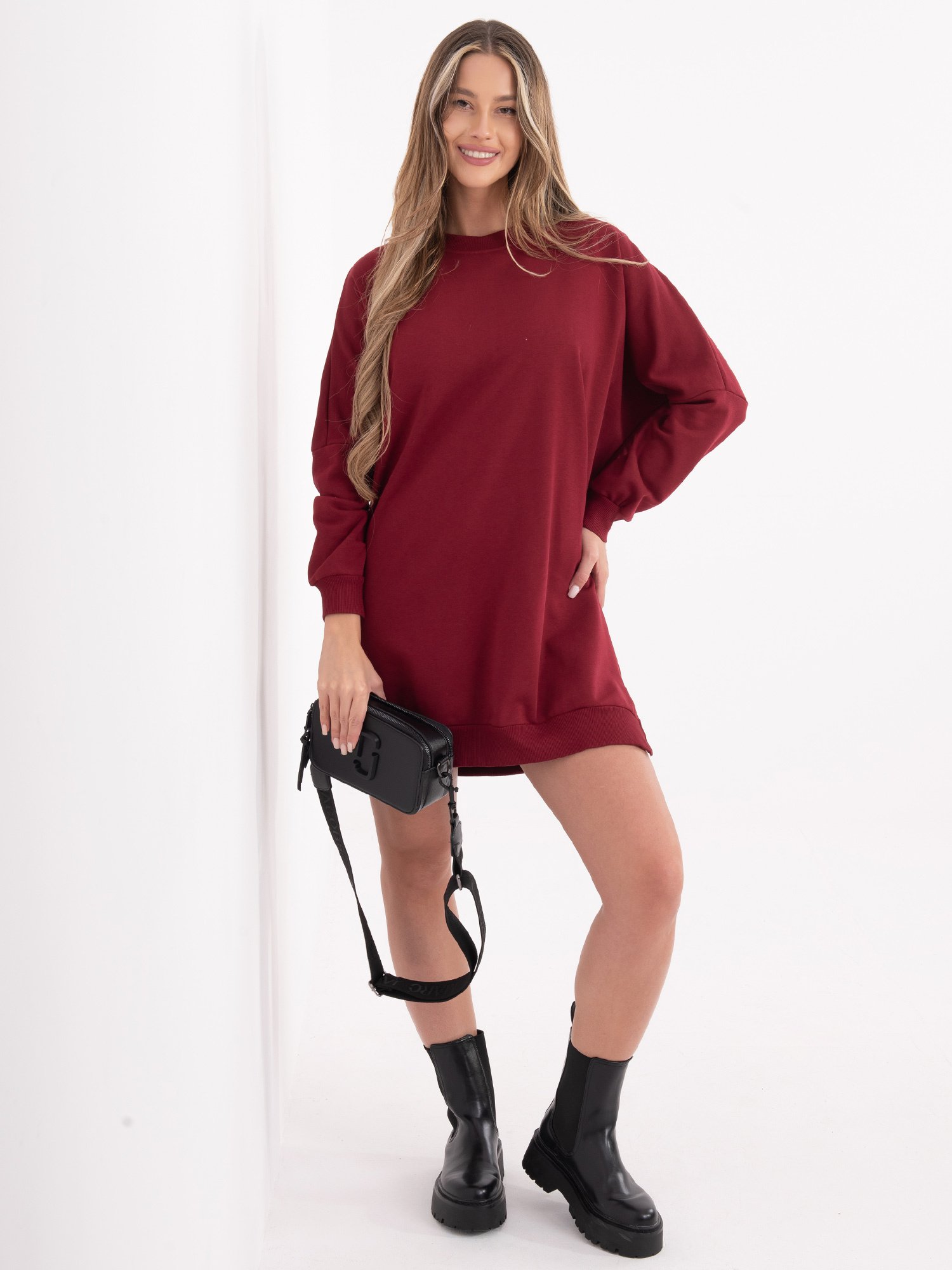 Laisvo silueto medvilninė suknelė "CAMINO" bordo - Image 2