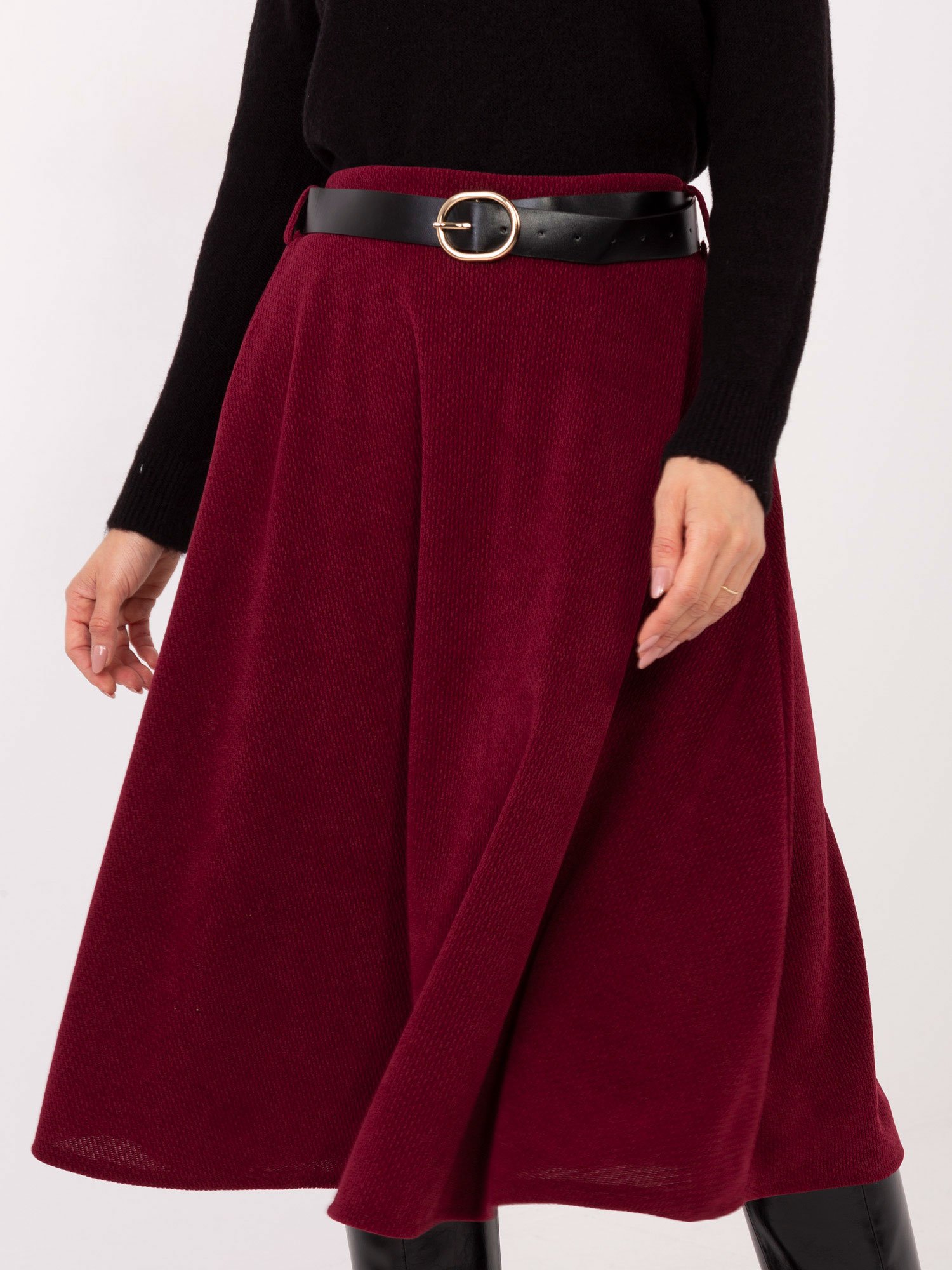 Minkšto audinio platėjantis midi sijonas su diržu "GIZELL" bordo - Image 2