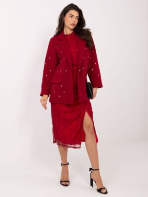 Elegantiškas švarkas dekoruotas cirkoniais "SATYN" bordo