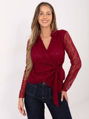 Alternative view of Nėrinių palaidinė su figūrą formuojančiu surišimu "BELLA" bordo