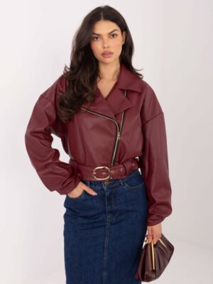 Eco odos trumpa striukė su diržu "EINARA" bordo