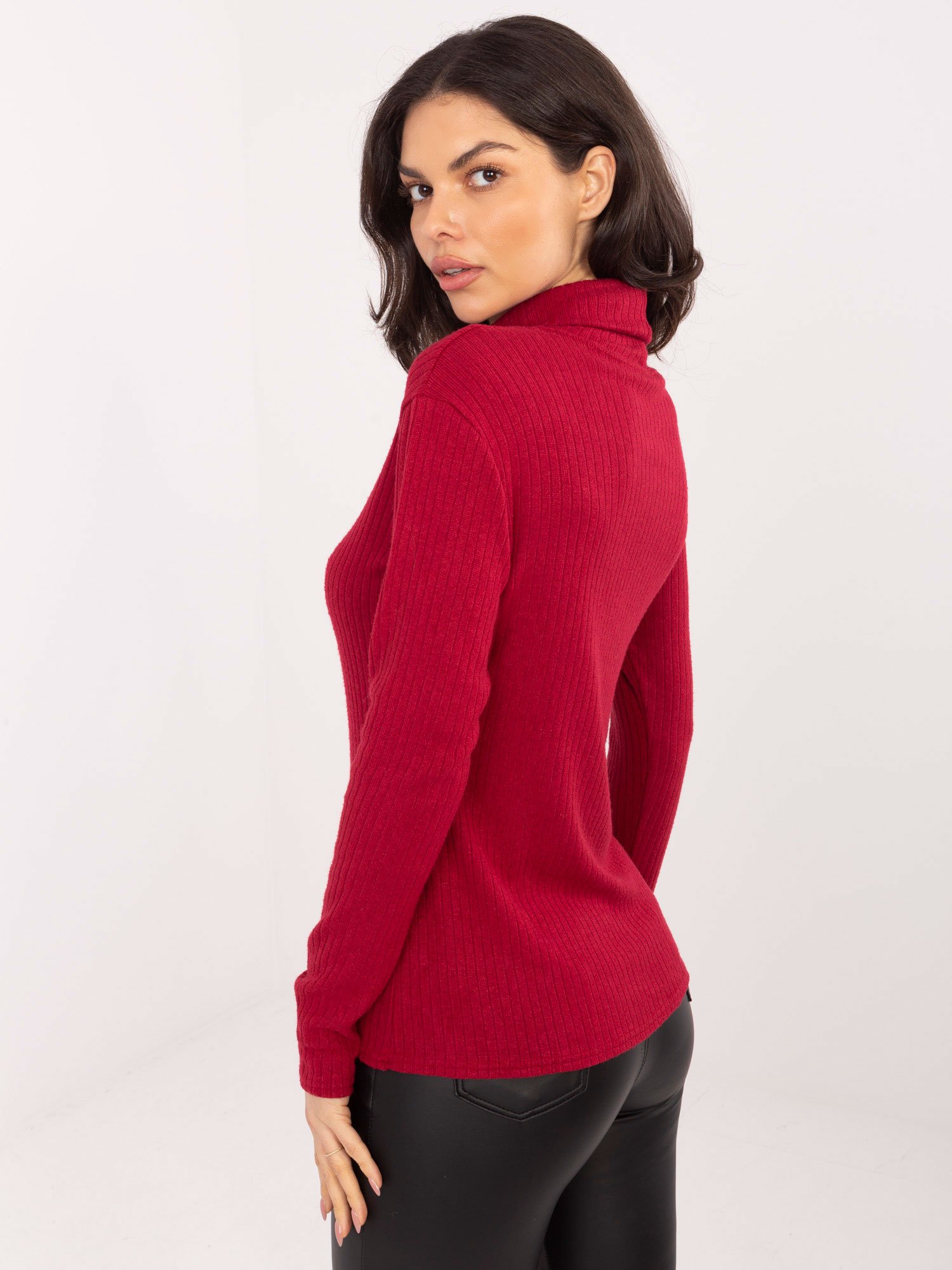 Tampraus vilnos audinio megztinis aukštu kaklu GOLFAS "WOOL" bordo - Image 4