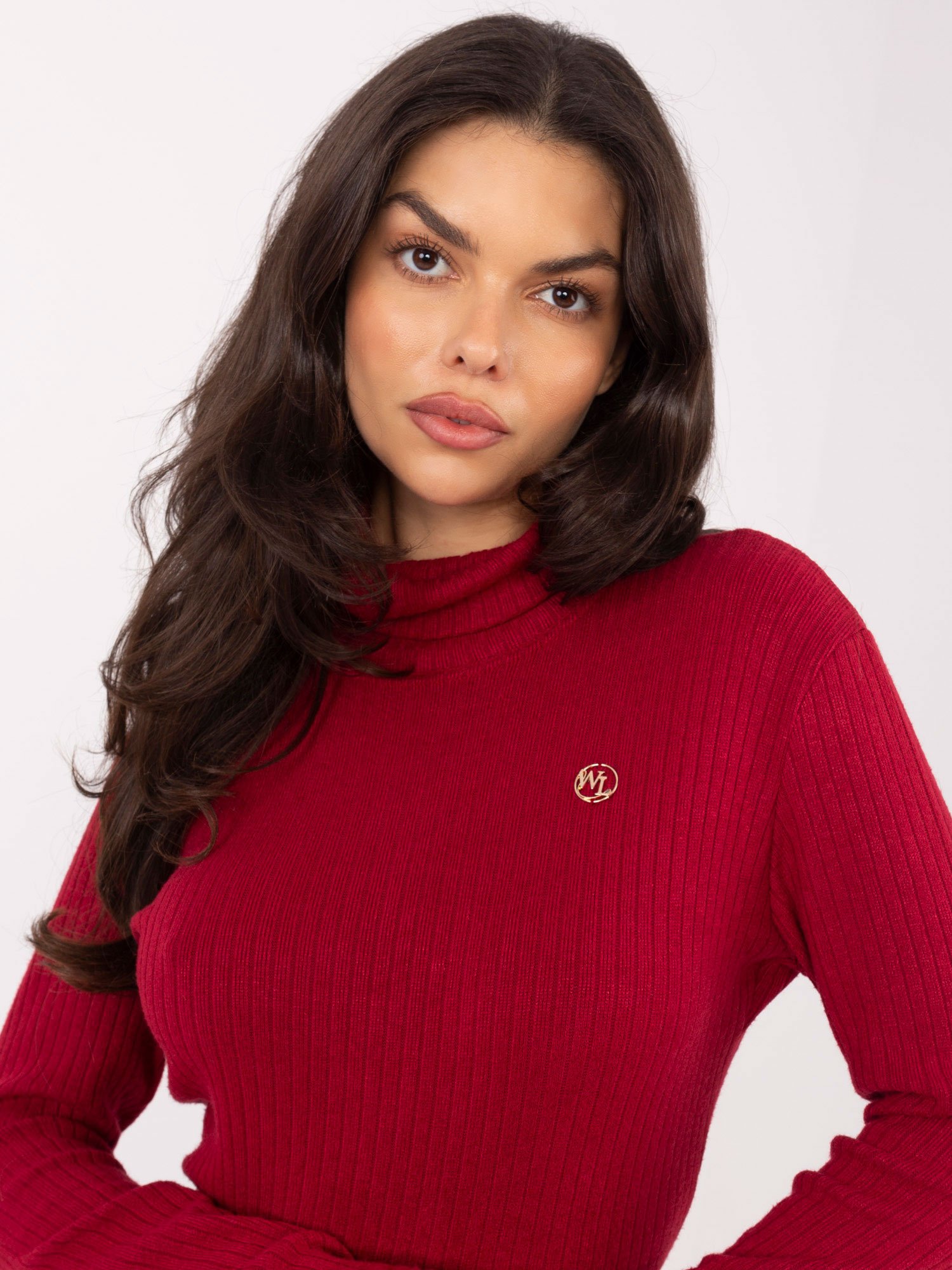 Tampraus vilnos audinio megztinis aukštu kaklu GOLFAS "WOOL" bordo - Image 2