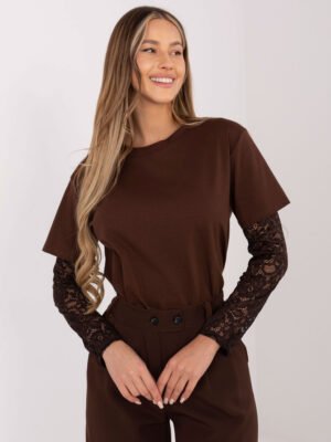 Palaidinė su originaliomis nėrinių rankovėmis "MADLEY" ruda