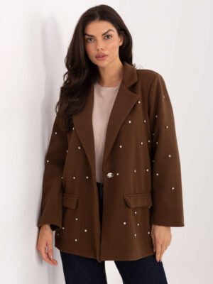 Alternative view of Elegantiškas švarkas dekoruotas cirkoniais "SATYN" ruda