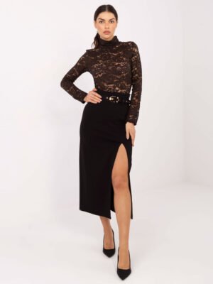 Nėrinių palaidinė su aukštu kaklu "ARDENA" ruda