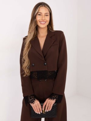 Alternative view of Trumpas švarkelis su nėrinių apdaila "KELLI" ruda