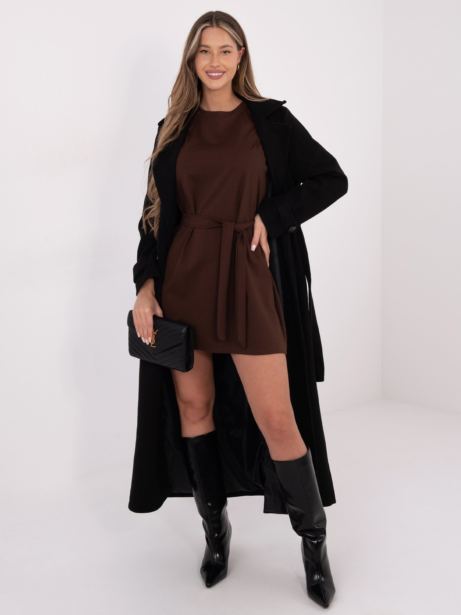 Laisvo silueto suknelė su nėriniais "SAIBEL" ruda - Image 2