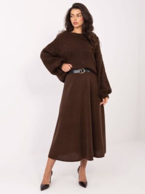 Minkšto audinio platėjantis maxi sijonas su diržu "SANDY" ruda