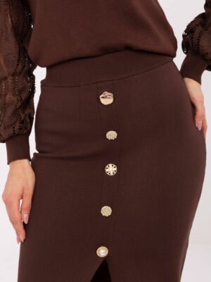 Alternative view of Midi sijonas su skeltuku ir auksinėmis sagomis "CALEN" ruda