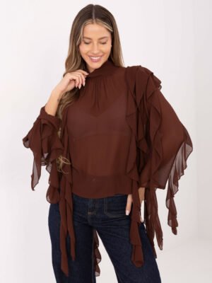 Išskirtinė palaidinė su ilgais plazdančiais raukiniais "CASCADE" ruda