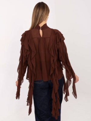 Alternative view of Išskirtinė palaidinė su ilgais plazdančiais raukiniais "CASCADE" ruda