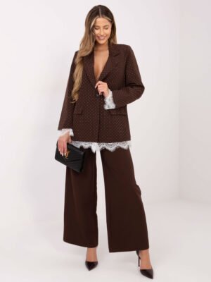 Puošnus švarkas su blizgančiais taškeliais ir nėrinių apdaila "MATI" ruda