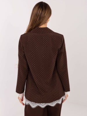 Alternative view of Puošnus švarkas su blizgančiais taškeliais ir nėrinių apdaila "MATI" ruda