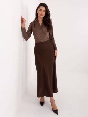 Bodis iš toninio gėlių rašto audinio su persidengiančia iškirpte "LIANA" ruda