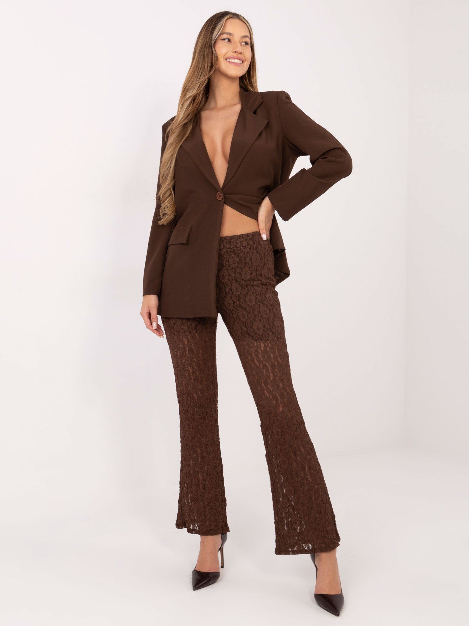 Nėriniuotos platėjančios kelnės "LUMINE" ruda