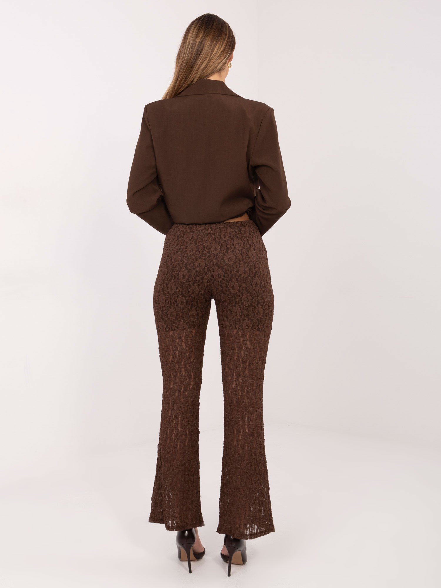 Nėriniuotos platėjančios kelnės "LUMINE" ruda - Image 4