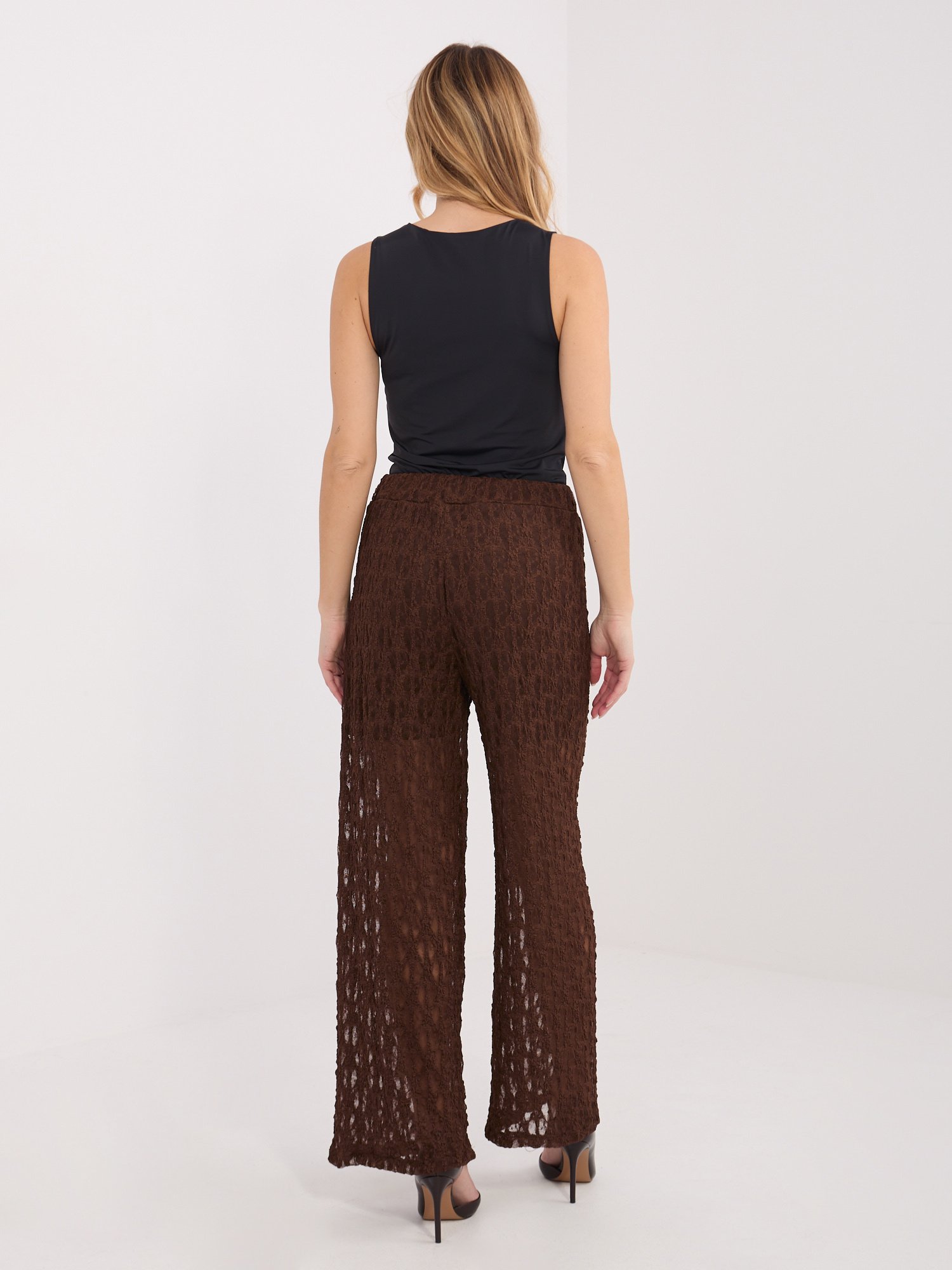 Nėriniuotos plačios kelnės aukštu liemeniu "ANABELE" ruda - Image 3