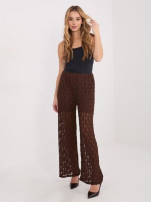 Nėriniuotos plačios kelnės aukštu liemeniu "ANABELE" ruda