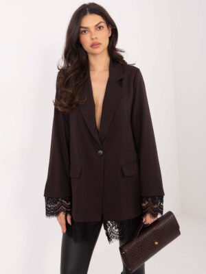 Elegantiškas švarkas su nėriniais ir kristalais "ESTRA" ruda