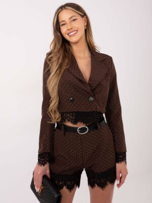 Alternative view of Šortai su mini taškeliais ir nėrinių apačia "MELISSA" tamsi ruda