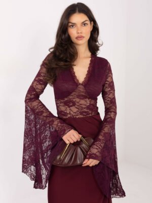 Nėrinių palaidinė su platėjančiomis rankovėmis "URSINA" bordo