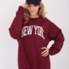 Oversize stiliaus džemperis su užrašu "NEW YORK" bordo