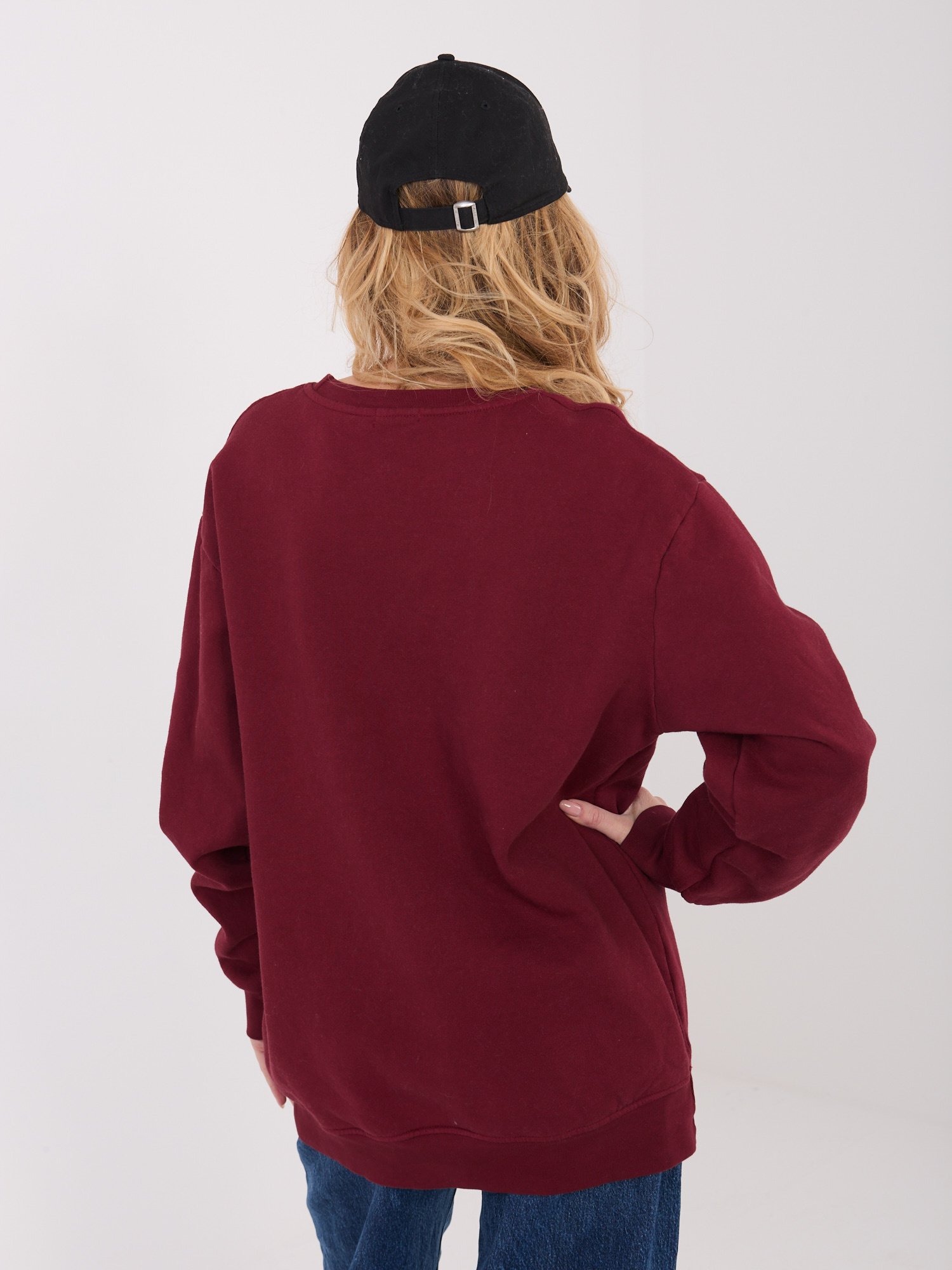 Oversize stiliaus džemperis su užrašu "NEW YORK" bordo - Image 5