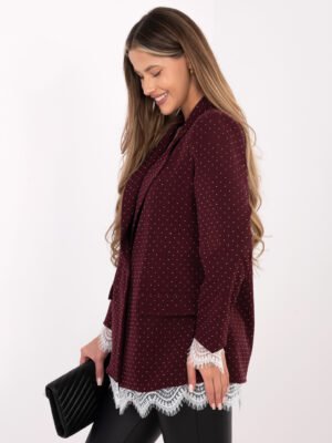 Alternative view of Puošnus švarkas su blizgančiais taškeliais ir nėrinių apdaila "MATI" bordo