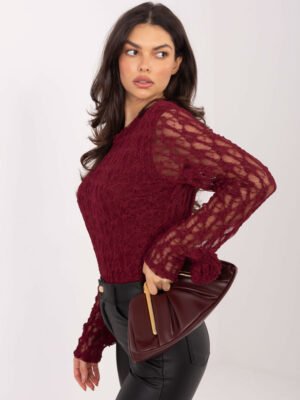 Alternative view of Puošni nėrinių palaidinė su dekoratyviomis gėlėmis ant rankogalių "ANDREA" bordo