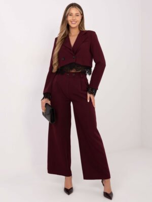 Palazzo stiliaus kelnės su aukštu liemeniu ir  sagutėmis "ZOYA" bordo